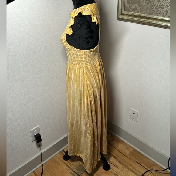 Free People Chambray Butterflies Boho midi dress Sz XS smocked bodice - Picture 6 of 13